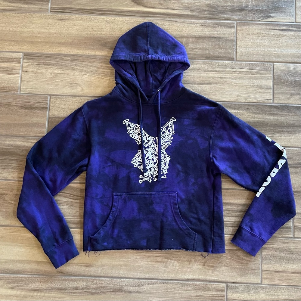 PLAYBOY Skeleton Rabbit Head Crop Hoodie Sz SMALL